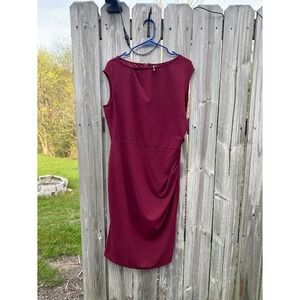 Miusol Burgundy Ruched Boat Neck Sleeveless Sheath Dress Plus Size 2XL